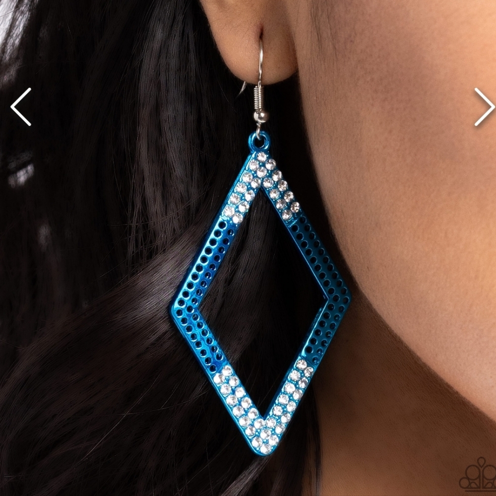 Eloquently Edgy Blue Earrings NEW Fishhook Rhinestones - Picture 3 of 3